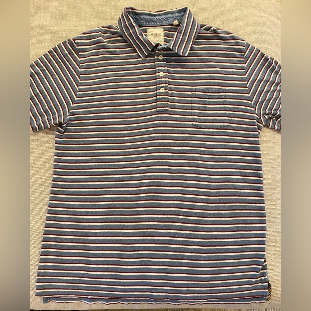 BILLY REID XXL STRIPED POCKET POLO CABARET RED/AZURE BLUE MINT COND
